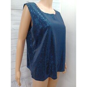 Notations sleeveless top blouse sequined embellished black blue shimmer XL